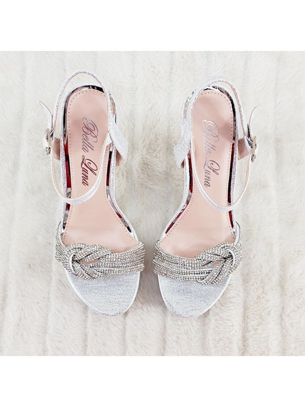 Gorgeous Silver Shimmery Platform Rhinestone High Heel Sandals Shoes - Picture 9 of 13